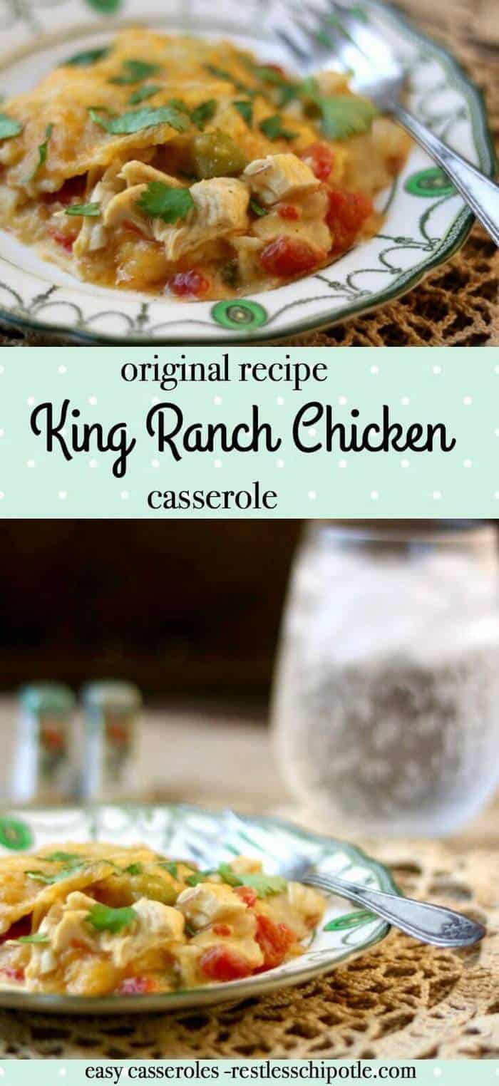 Original King Ranch Chicken casserole is quick, easy, and family friendly! It's perfect for busy weeknights - freezes well, too! From RestlessChipotle.com