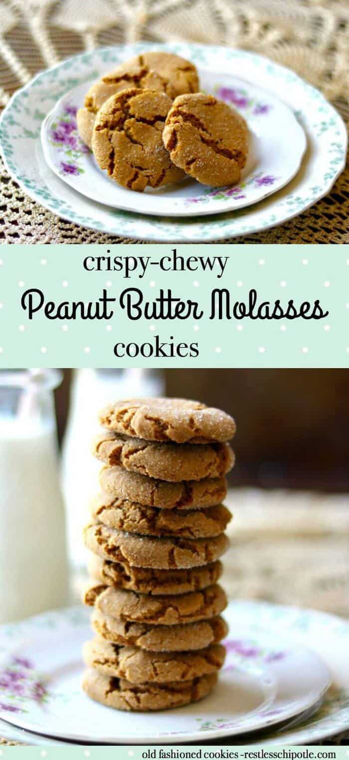 Peanut butter molasses cookies have a delicate, crispy outside and are chewy inside. This easy, unique crinkle cookie recipe freezes well and ships well.