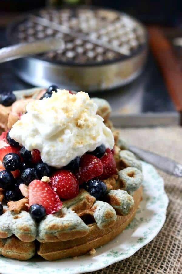 Light and fluffy with a pretty blue color, these blue cornmeal waffles are SO good! From RestlessChipotle.com
