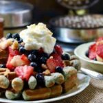 Blue cornmeal waffles are a unique change from your favorite breakfast waffles! From RestlessChipotle.com