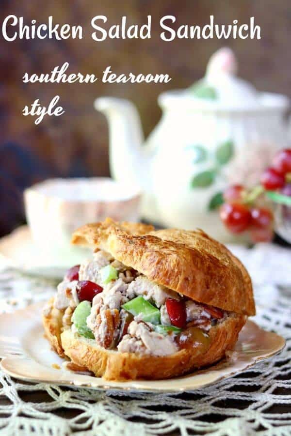 Best chicken salad sandwich recipe ever -with red grapes and toasted pecans. Made with cubed chicken breast - southern tearoom style. Perfect for croissants. From RestlessChipotle.com