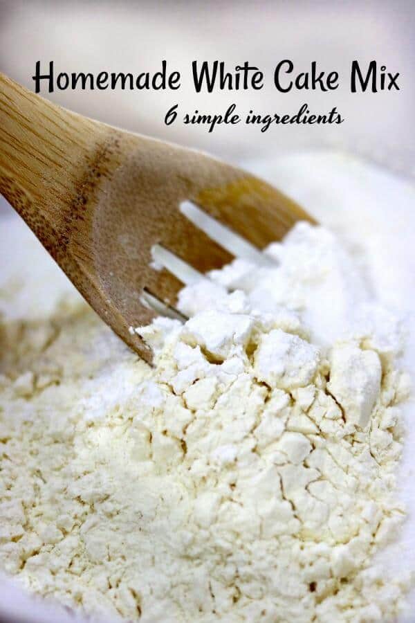 This homemade white cake mix is easy to mix up and stays fresh for several months on your pantry shelf. Saves money and tastes great, too. 6 ingredients!