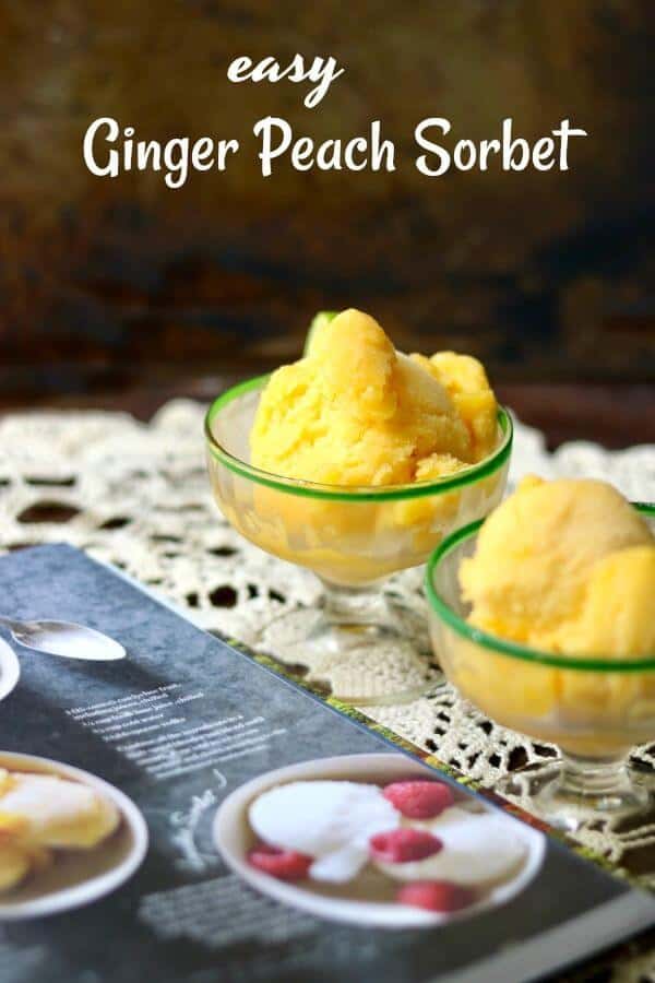 Easy ginger peach sorbet is refreshing and sweet - perfect for summer! From RestlessChipotle.com