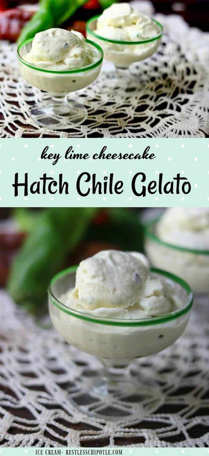 This Hatch Chile Gelato recipe is ultra-rich and creamy with the tangy flavor of key lime cheesecake and a zesty punch of smoky Hatch Chiles. It\'s quick and easy, too! From RestlessChipotle.com