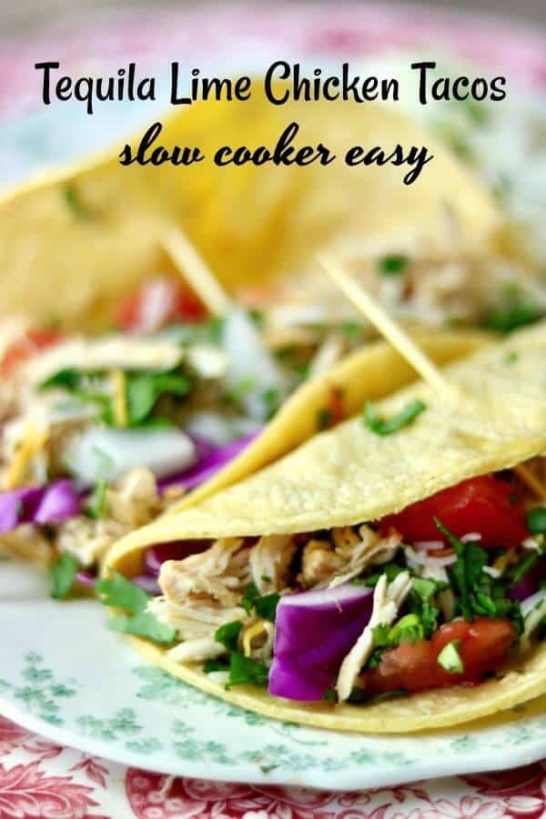 Yummy slow cooker tequila lime chicken tacos is an easy Tex-Mex dinner recipe that cooks right in your crock pot all day long. Use chicken thighs or breast for a deliciously easy weeknight meal! Perfect for a weekend taco bar! From RestlessChipotle.com