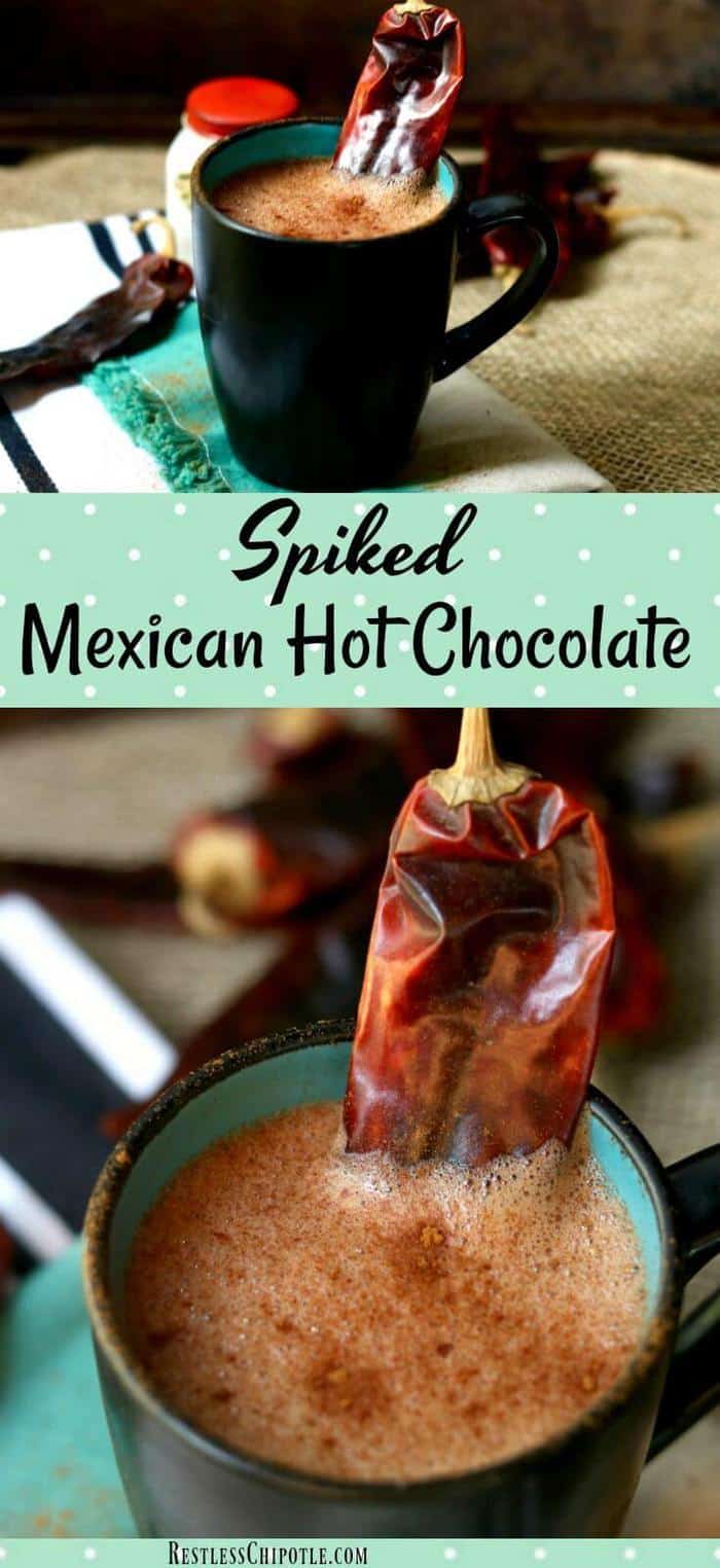 Spiked Mexican Hot Chocolate recipe is the adult version of your favorite childhood winter drink. Made with rum and coconut vodka - this cocktail is amazing! From RestlessChipotle.com