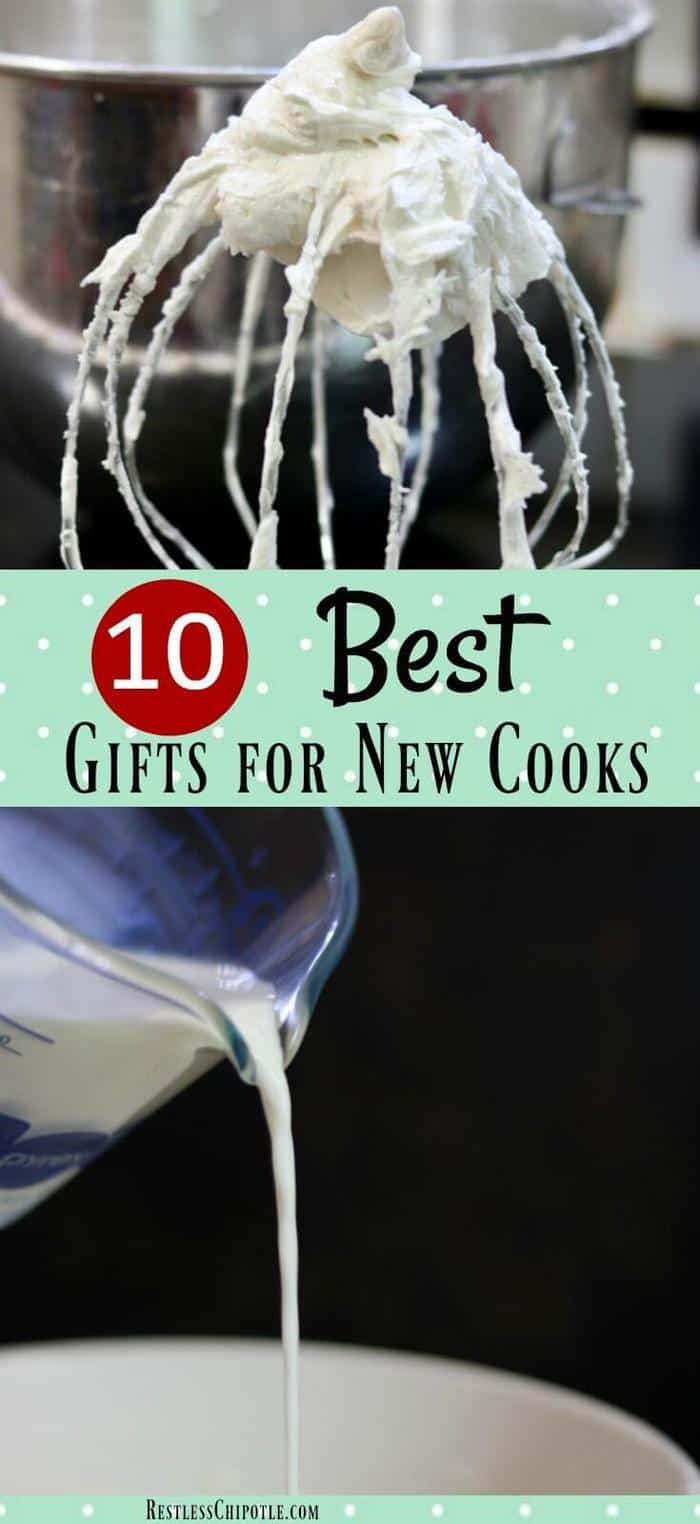 This list of the 10 best gifts for beginning cooks are my recommendations for some of the things new cooks need to have but might not necessarily get for themselves. Perfect for wedding gifts, holidays, birthdays... anytime! From RestlessChipotle.com #giftguides #beginningcooks #giftideas