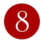 white number eight in a red circle