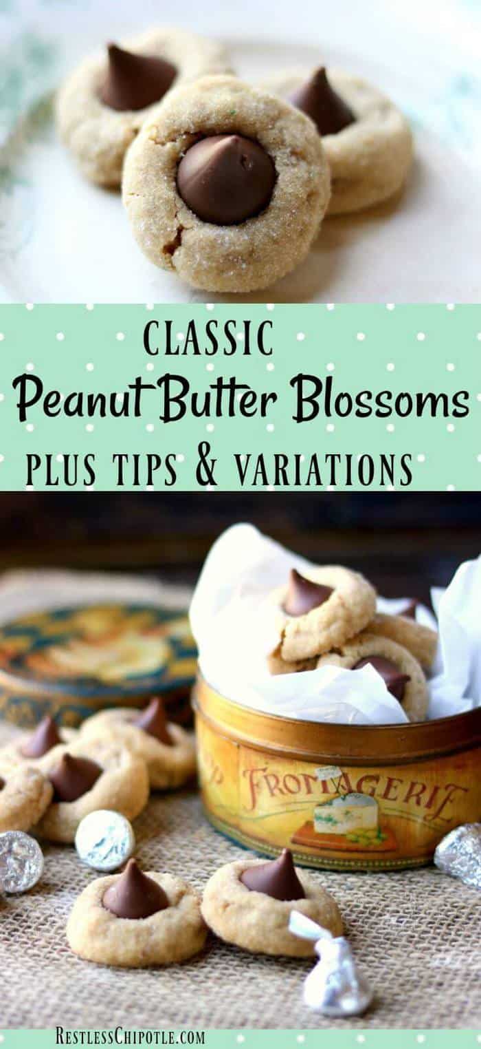 A peanut butter blossoms recipe straight from your childhood, this Hershey's classic is soft and chewy just like you remember. This easy peanut butter cookie recipe goes together fast, freezes well, and is full of chocolate and peanut butter flavor. Includes variations and tips for freezing peanut butter kiss cookies. #peanutbuttercookiesrecipe #easychristmascookies #bestpeanutbuttercookies