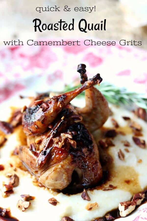 A whole roasted quail on cheese grits 