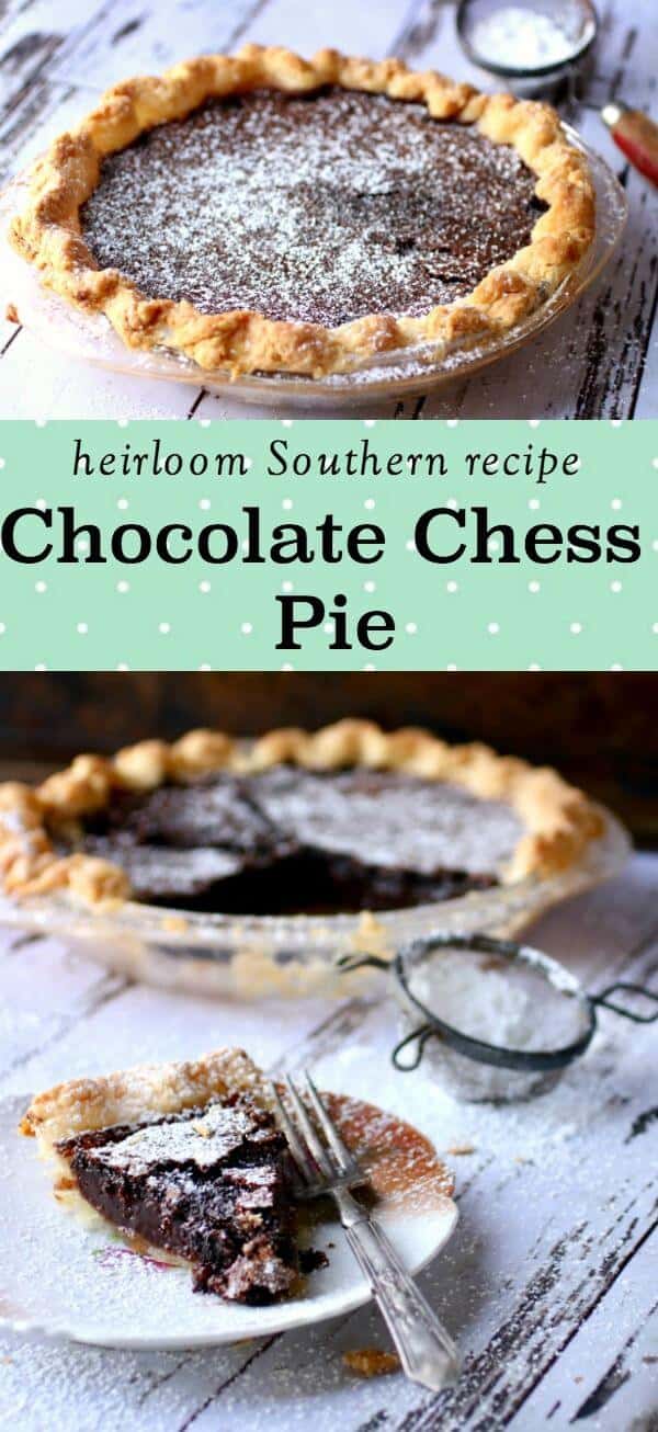 Chocolate chess pie is a Southern recipe that is undeniably the most chocolate of chocolate desserts. It's almost like eating brownie batter in a butter crust - talk about decadent! #pierecipes #chocolate #southernfood