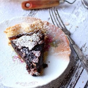 Slice of chocolate chess pie for the recipe card