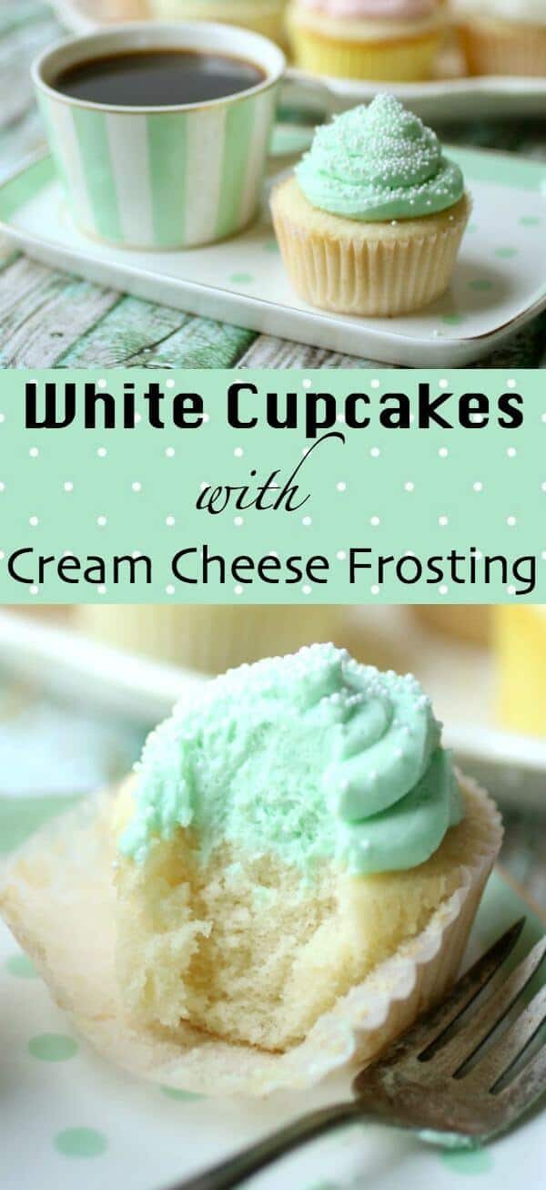 Classic white cupcakes recipe is simply the best. Moist, fluffy, and tender flavored with a traditional combination of almond and vanilla - plus I've got a tip that will give your cake so much flavor people will be begging to know how you do it. These homemade cupcakes are topped with whipped cream cheese icing. #cupcakesrecipe #whitecupcakes