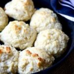Square image of homemade drop biscuits for the recipe card