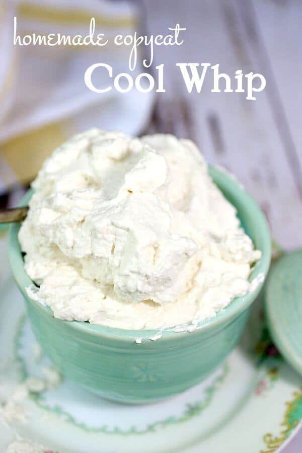 a white drift of homemade Cool Whip billows out of a jadite colored container - title image