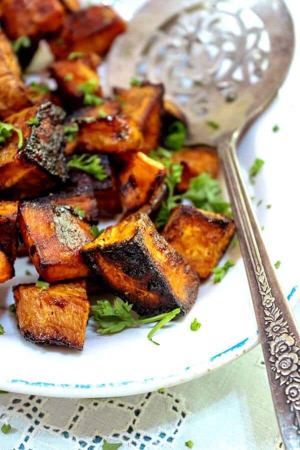 Savory sweet potato side dish ready to serve.