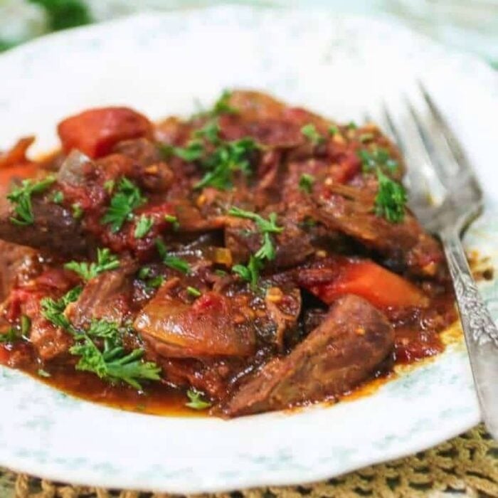 Closeup of swiss steak on a plate.