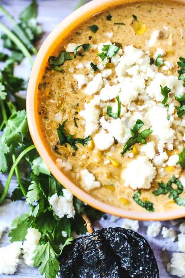 Overhead shot of mexican street corn soup