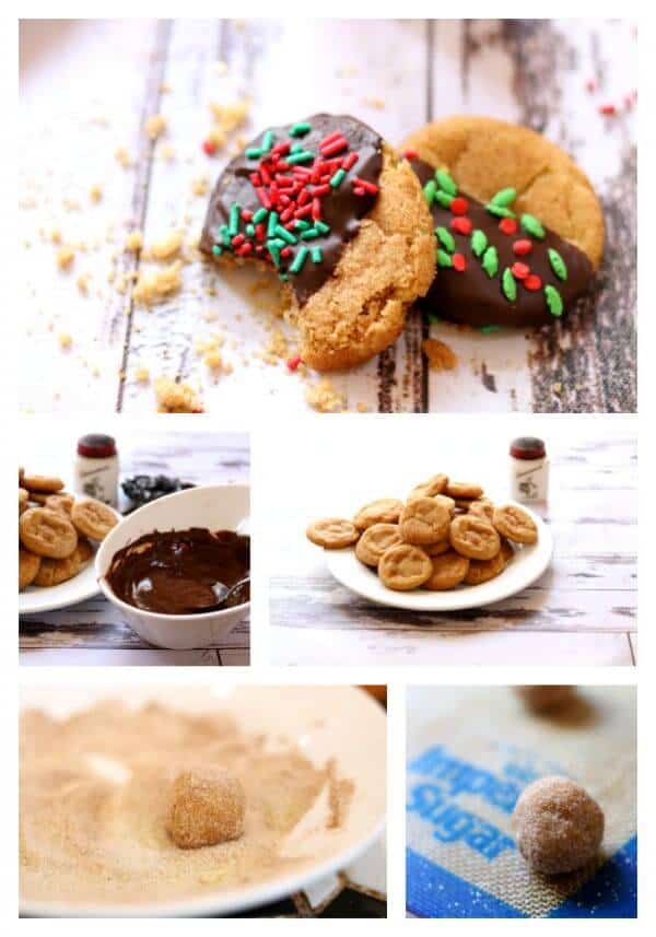 Collage of step by step images for making cinnamon crinkle cookies