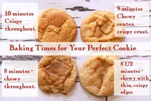 A chart of cooking times for cinnamon crackle cookies.