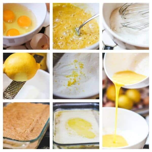 Step by step images for making the filling for lemon bars