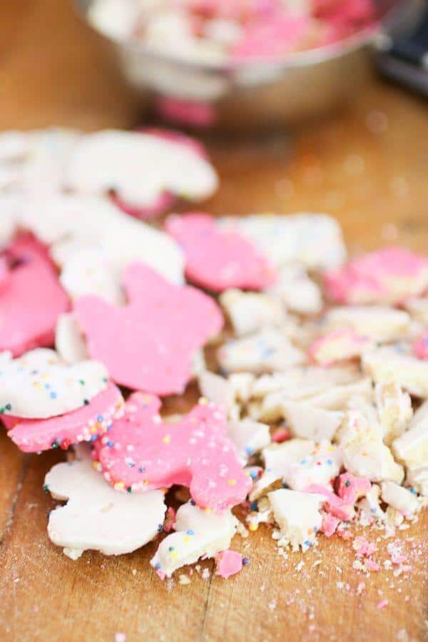 pink and white iced circus animal cookies for pink ice cream