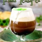Irish coffee with title text overlay for Pinterest.
