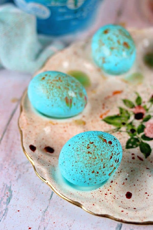 Easter Eggs dyed with blue Kool Aid