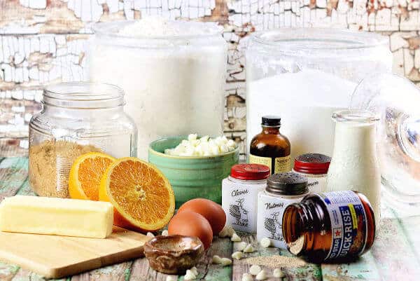 The ingredients for hot cross buns on a table.