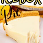 Lemon icebox pie with a title text overlay for Pinterest.