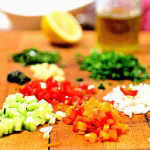Chopped vegetables on a cutting board