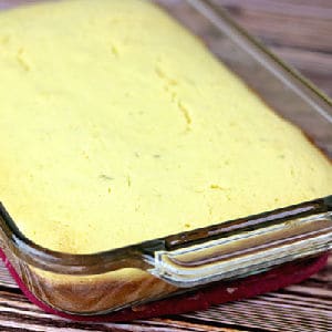 Baked cake in a pan hot from the oven.