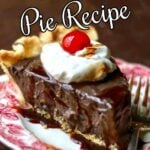 Slice of pie on a plate with text overlay for Pinterest.