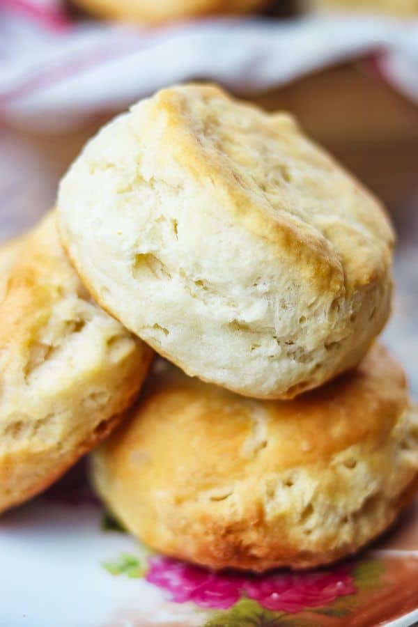 Close up of a pile of buttermilk biscuits