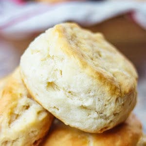 closeup of a biscuit with a golden brown top.