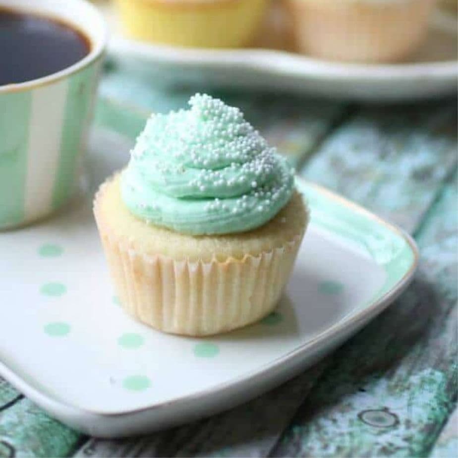 Vanilla cupcake with a mint green buttercream