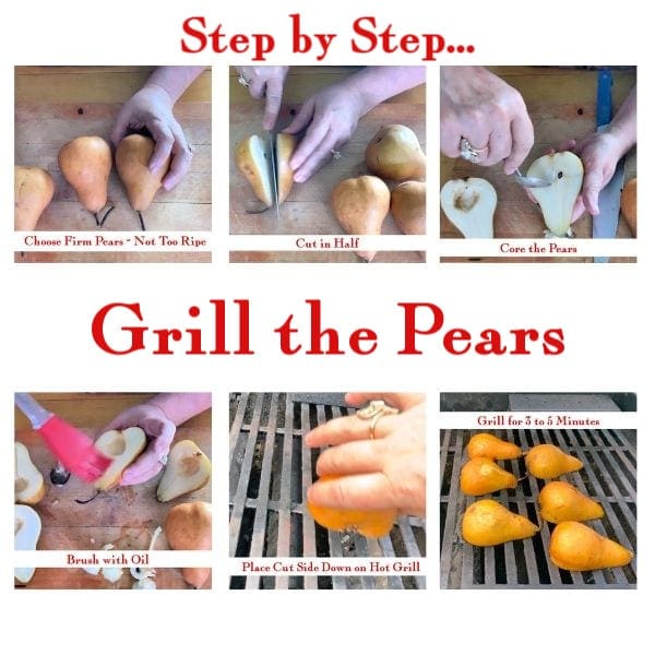 Step by step images showing how to grill pears.