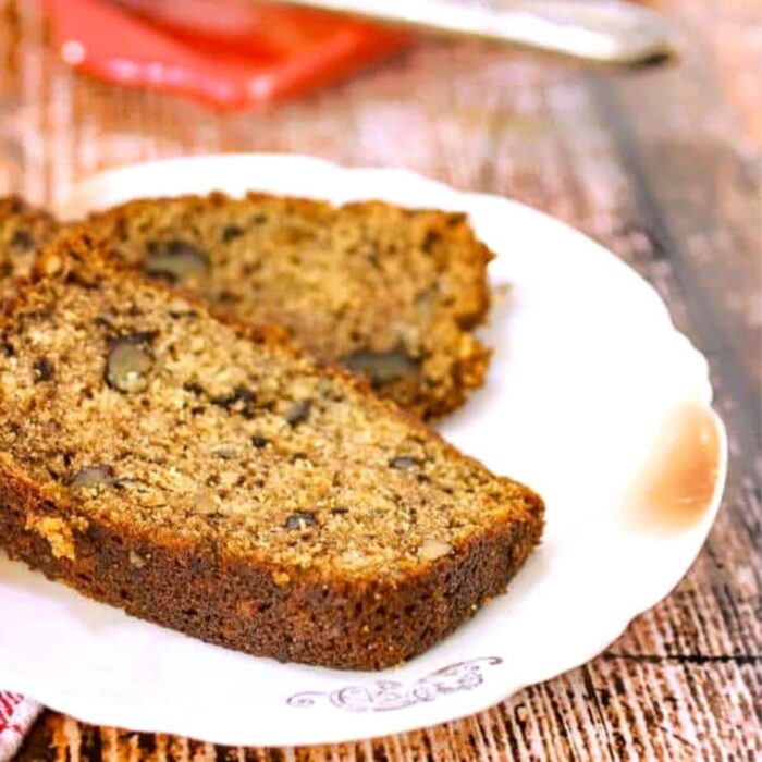 Slices of banana bread on a plate.