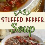 A collage of stuffed pepper soup images with a title text overlay for Pinterest.