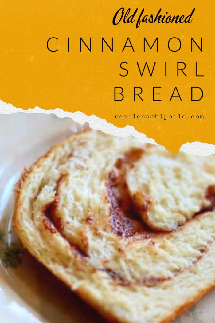 Easy cinnamon bread recipe has a gooey swirl of cinnamon and sugar in every slice. SO good for brunch! #cinnamonbread #bread #baking #cinnamon #recipe #yeast #homemade #breakfast #brunch #breadmaking #easy #loaf #best #swirl #withicing #gooey #raisin #simple #sandwich