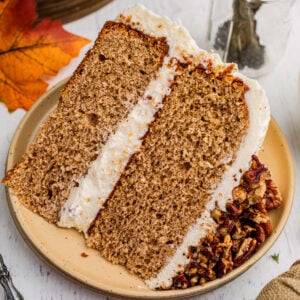 A slice of homemade cake on a plate.