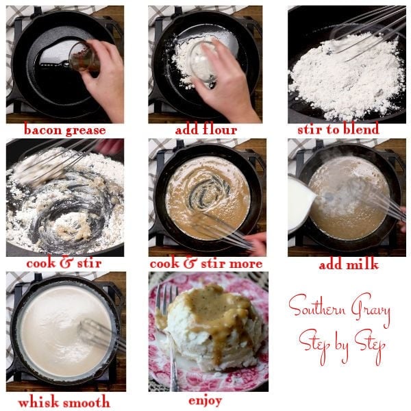 a collage of step by step images for making southern gravy