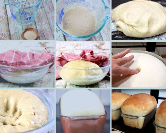 collage of step by step images for making amish white bread