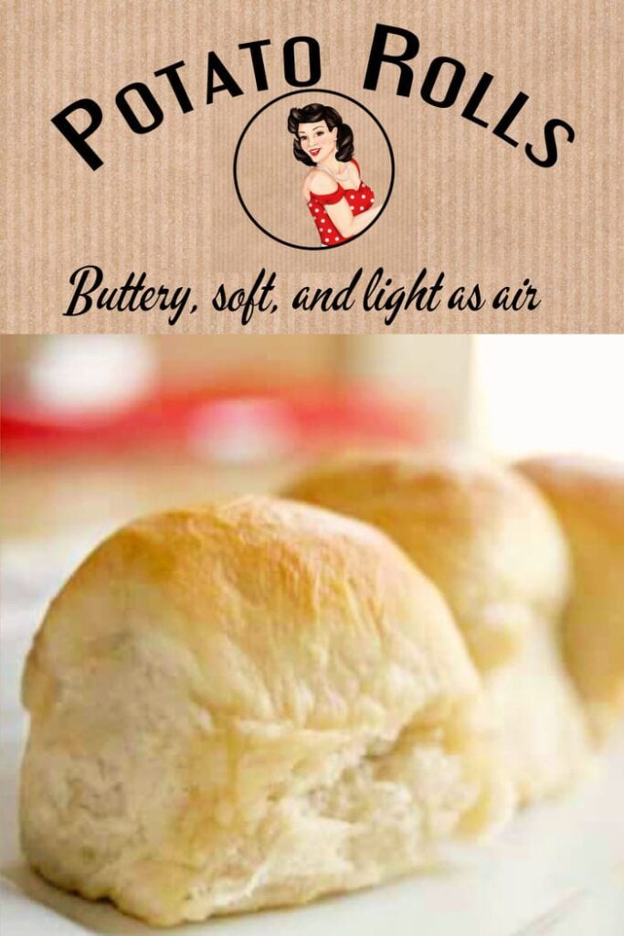 potato rolls on plate with title text overlay