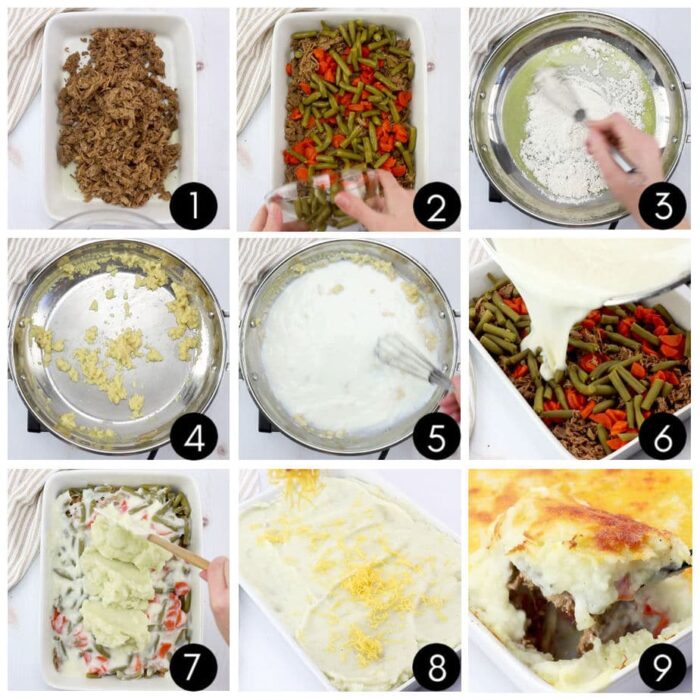 shepherd's pie step by step images in a collage
