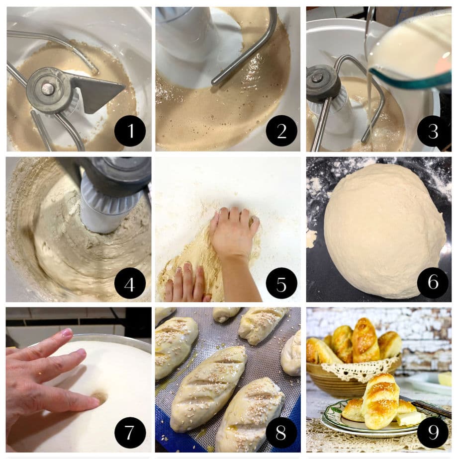Collage of step by step images showing how to make vienna rolls.