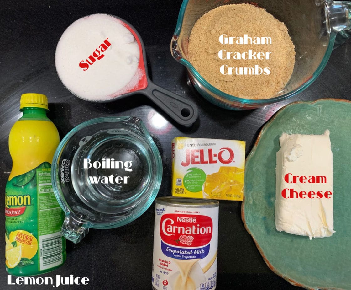 Ingredients for no bake lemon cheesecake.