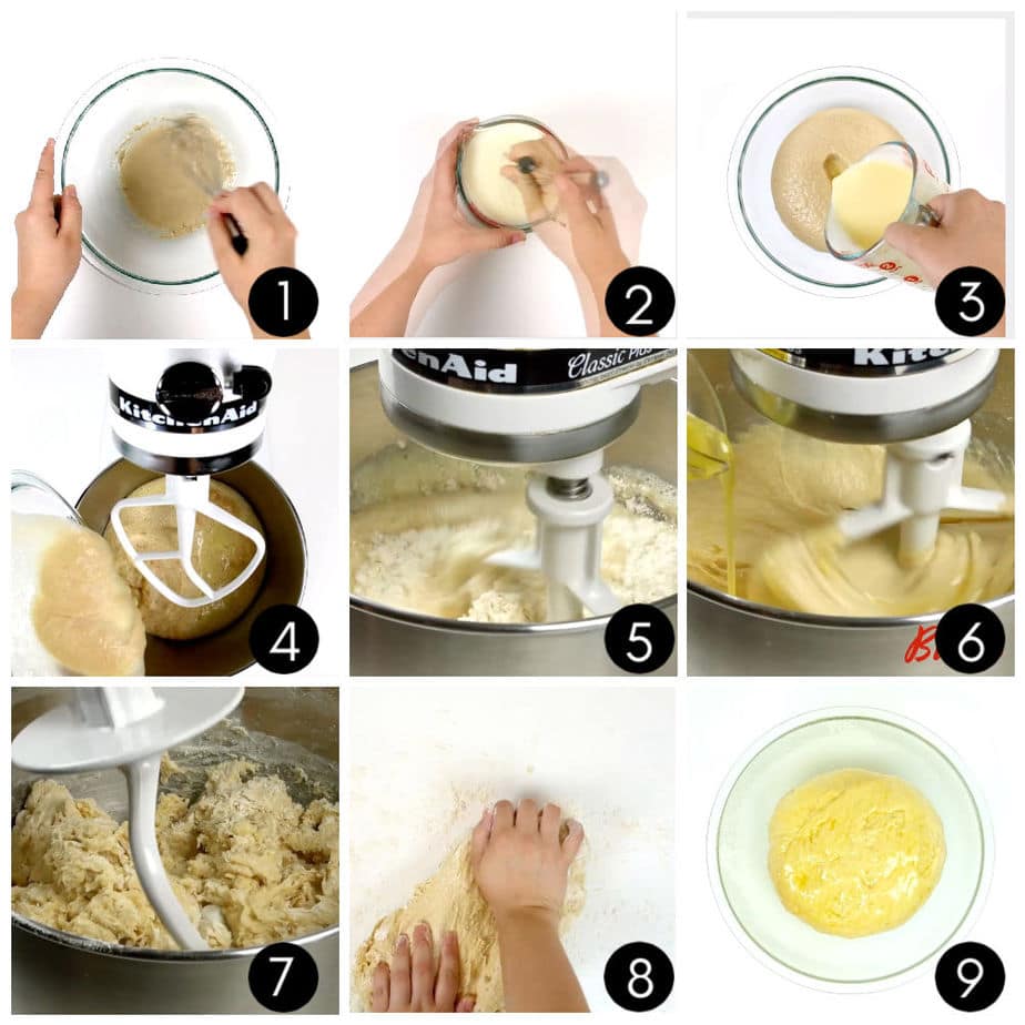 Step by step images for making bread.