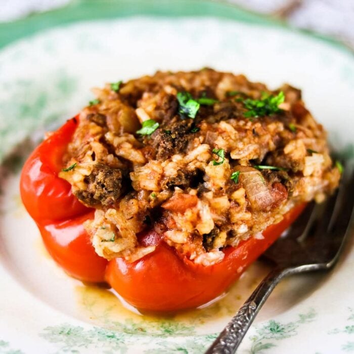 Stuffed peppers on a plate.