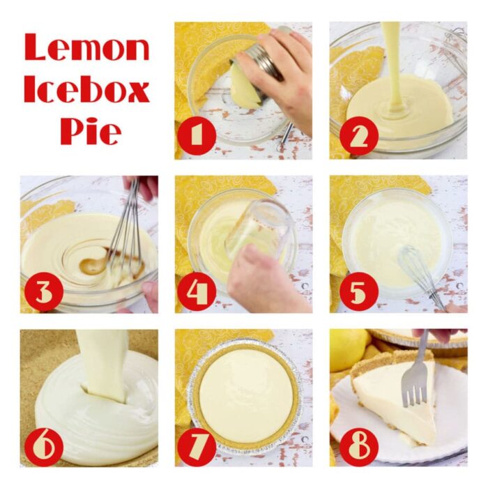 Step by step images for lemon icebox pie.